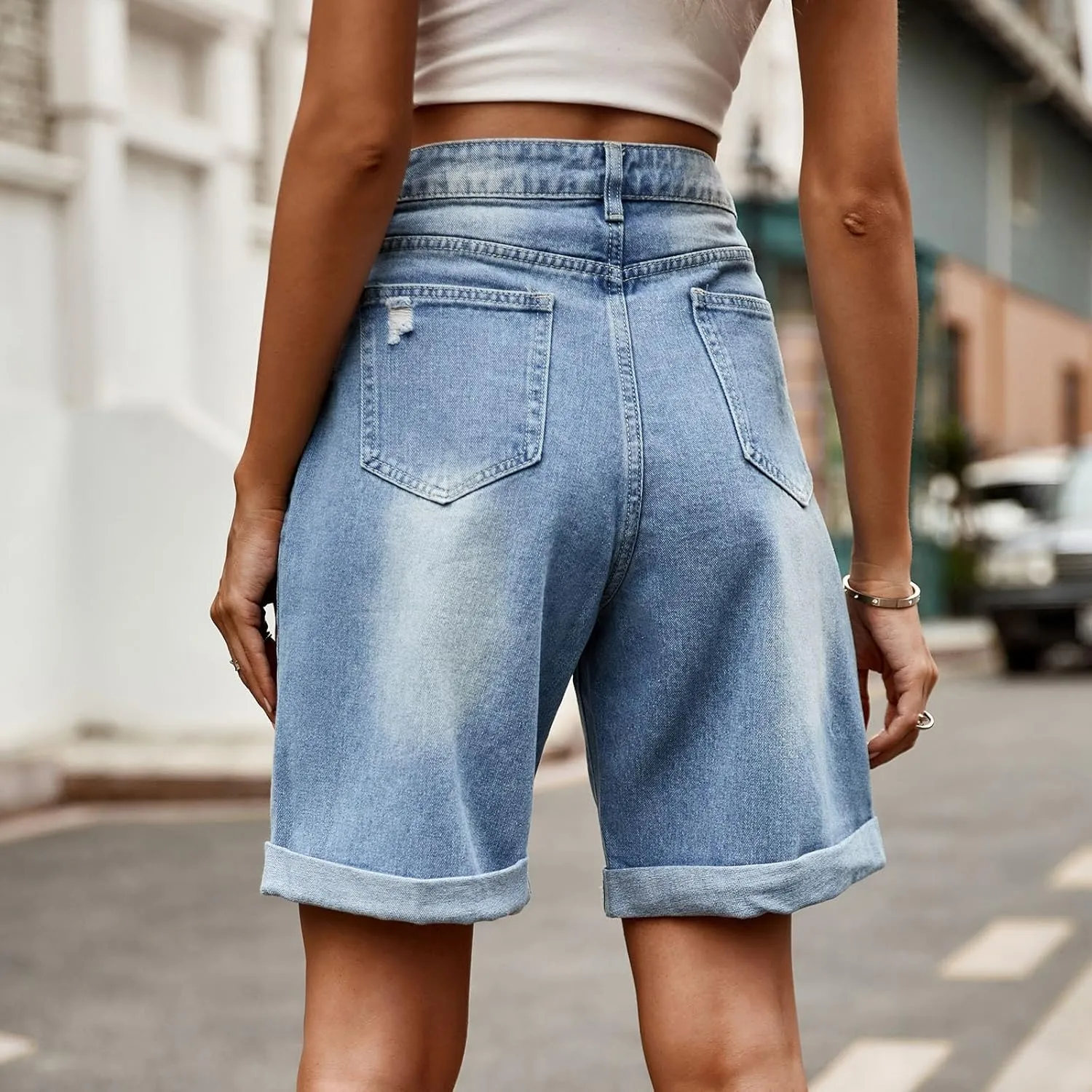Borniu Women Stretchy Jean Shorts High Waisted Denim Short for Women Chino Y2K Shorts Women's Summer Jorts Jeans