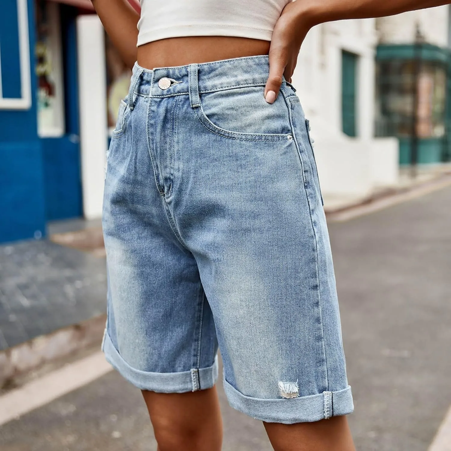Borniu Women Stretchy Jean Shorts High Waisted Denim Short for Women Chino Y2K Shorts Women's Summer Jorts Jeans