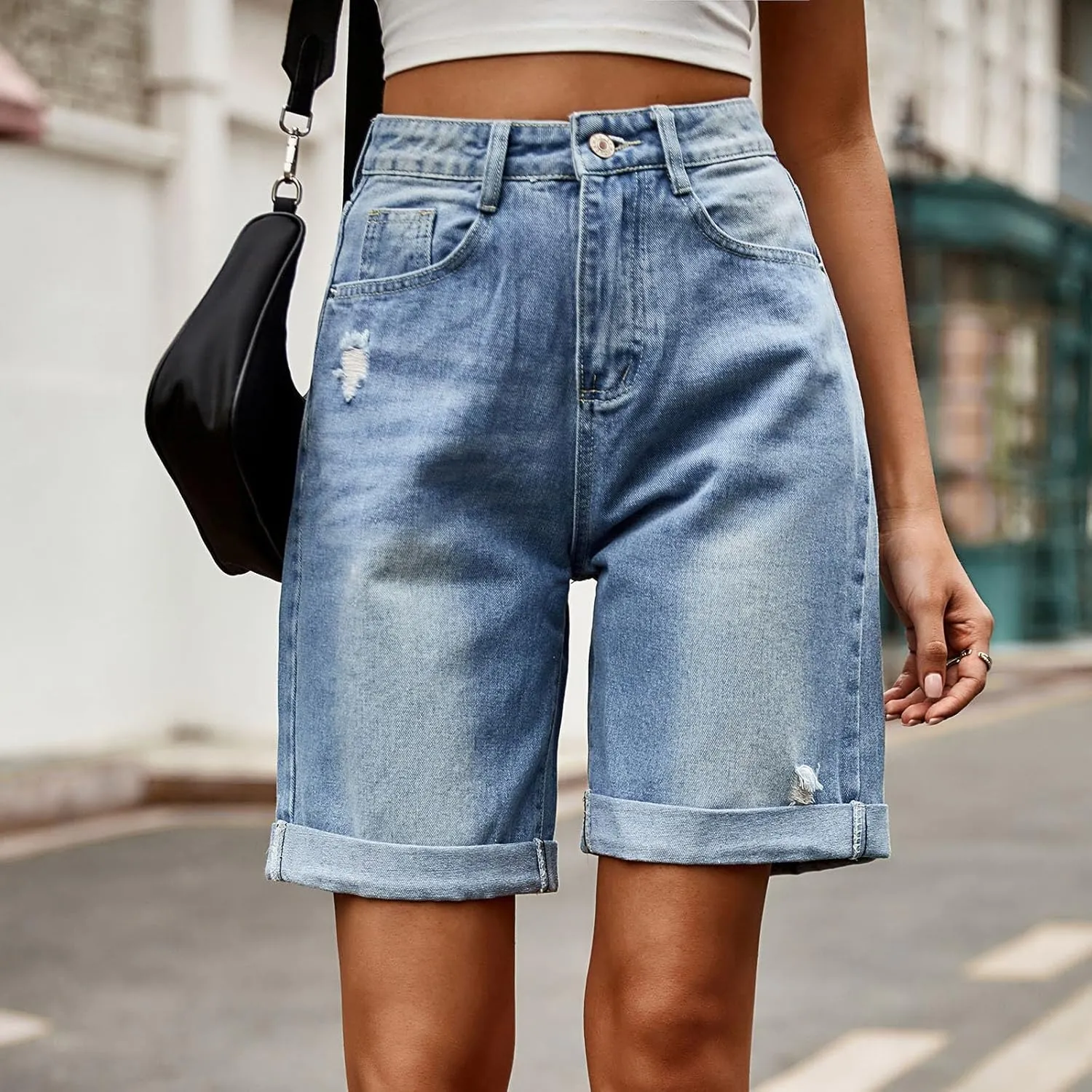 Borniu Women Stretchy Jean Shorts High Waisted Denim Short for Women Chino Y2K Shorts Women's Summer Jorts Jeans