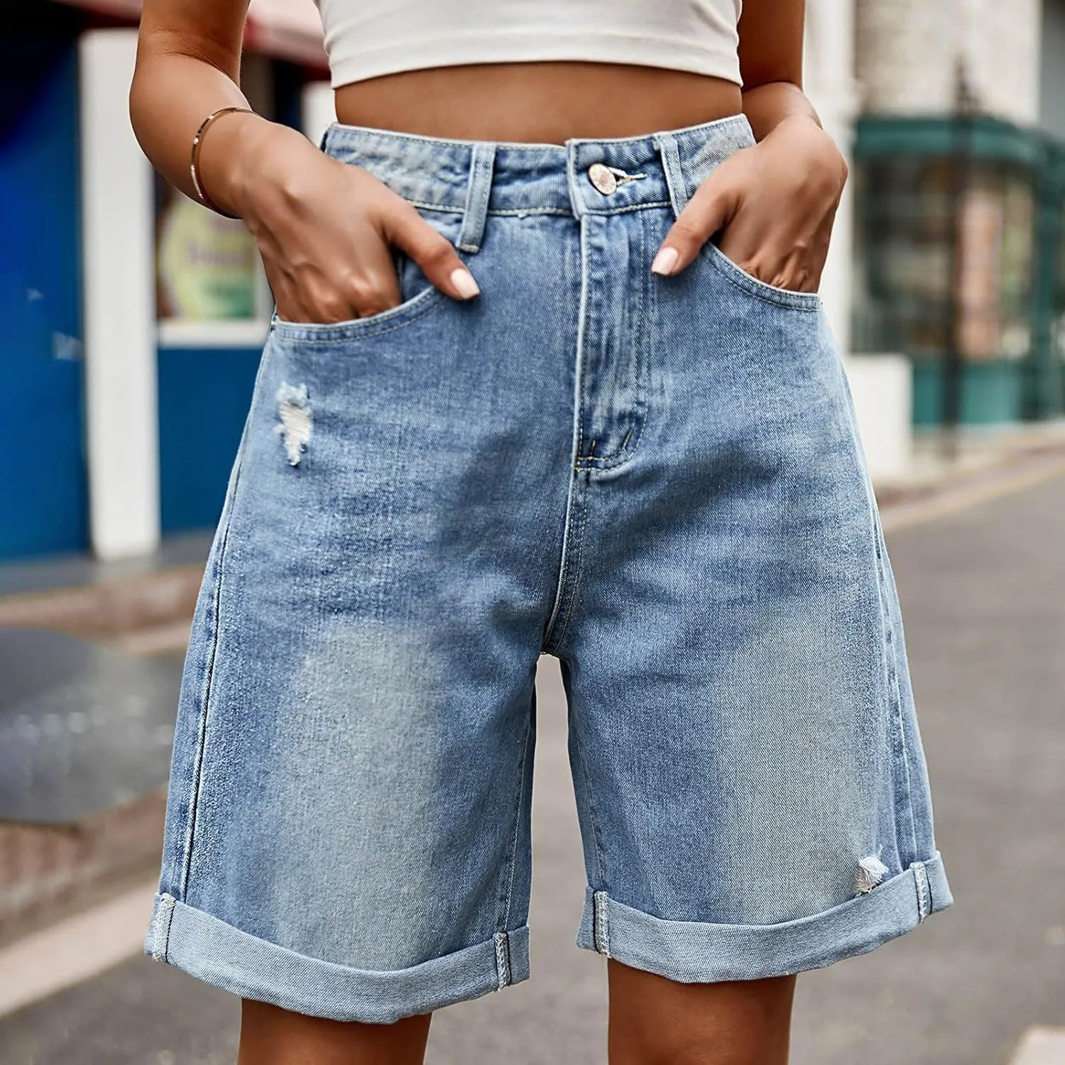 Borniu Women Stretchy Jean Shorts High Waisted Denim Short for Women Chino Y2K Shorts Women's Summer Jorts Jeans