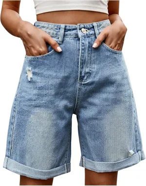 Borniu Women Stretchy Jean Shorts High Waisted Denim Short for Women Chino Y2K Shorts Women's Summer Jorts Jeans
