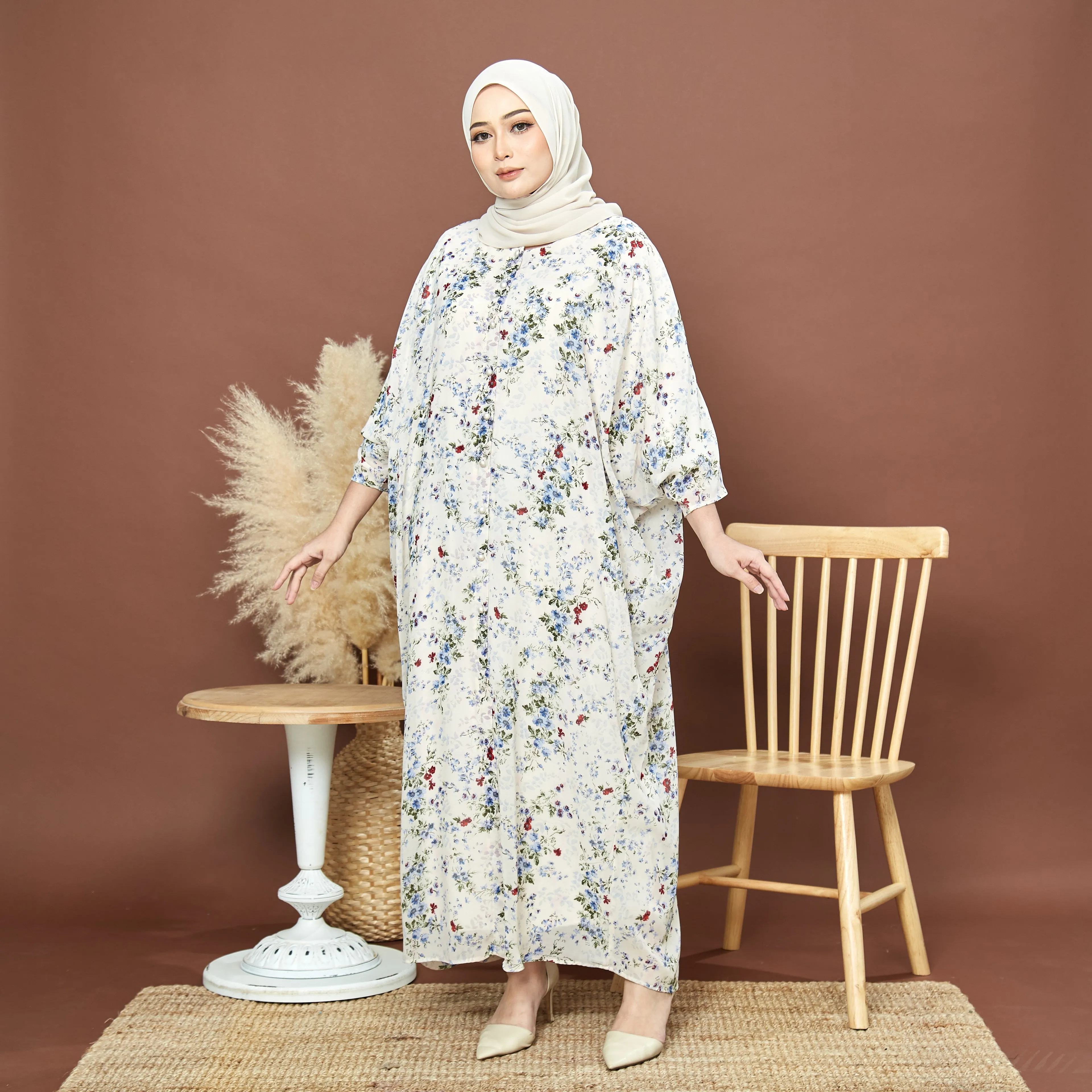 Bushra Chiffon Dress - Beige