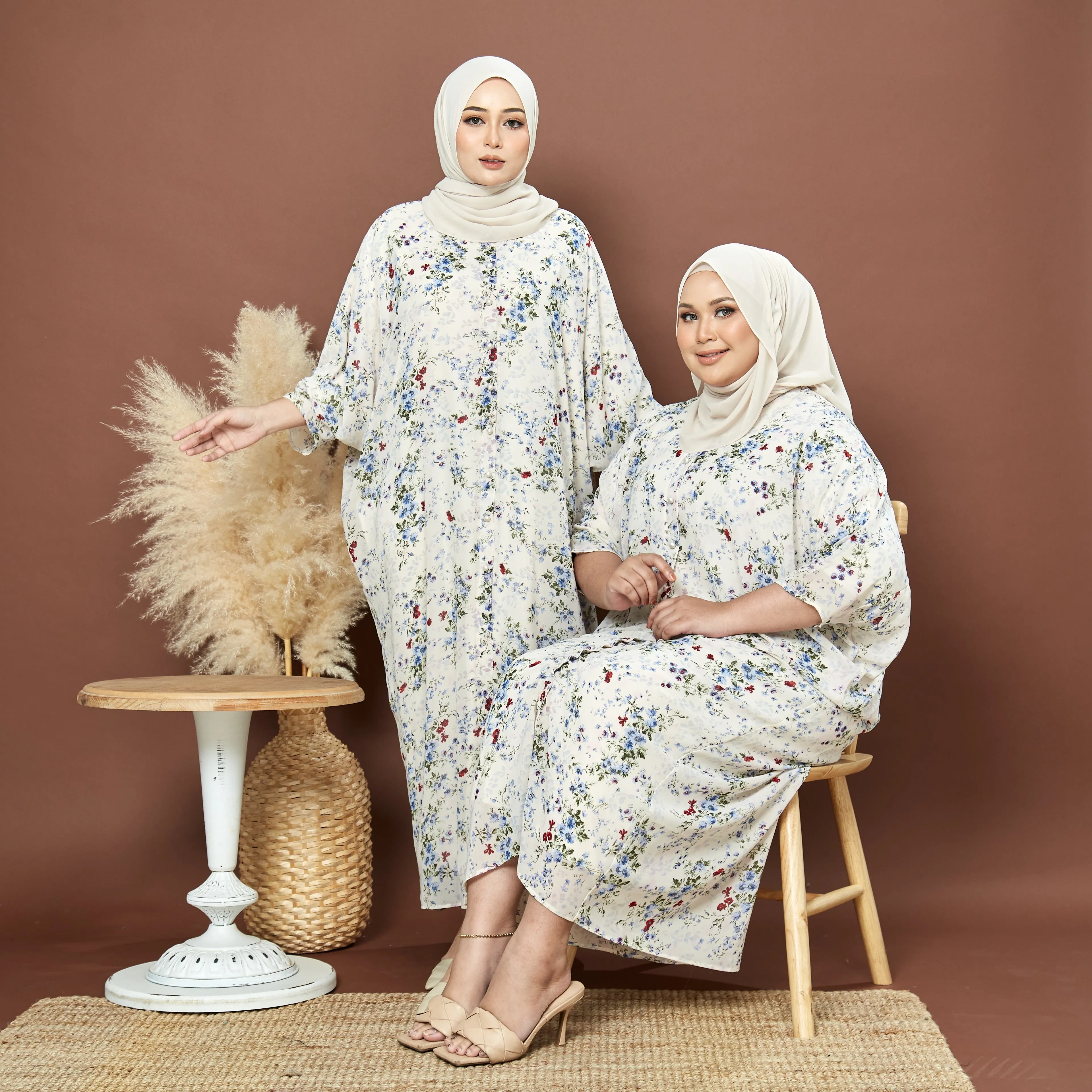 Bushra Chiffon Dress - Beige