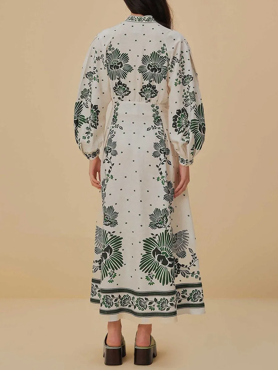 Button Up Printed Long Sleeve Maxi Dress