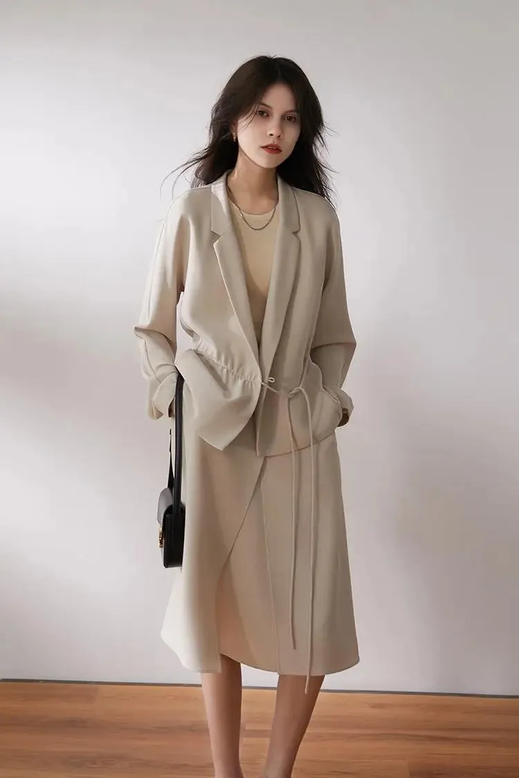 Casual High-End Triacetate Tie-Waist Blazer