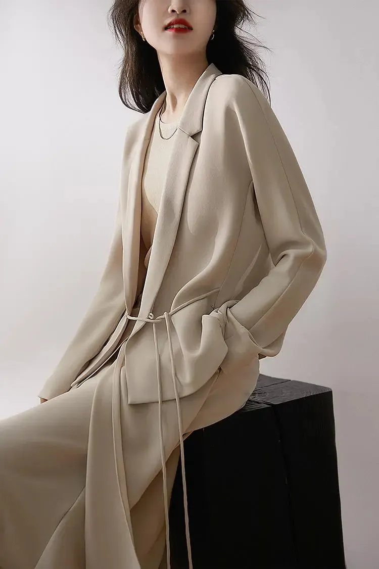 Casual High-End Triacetate Tie-Waist Blazer