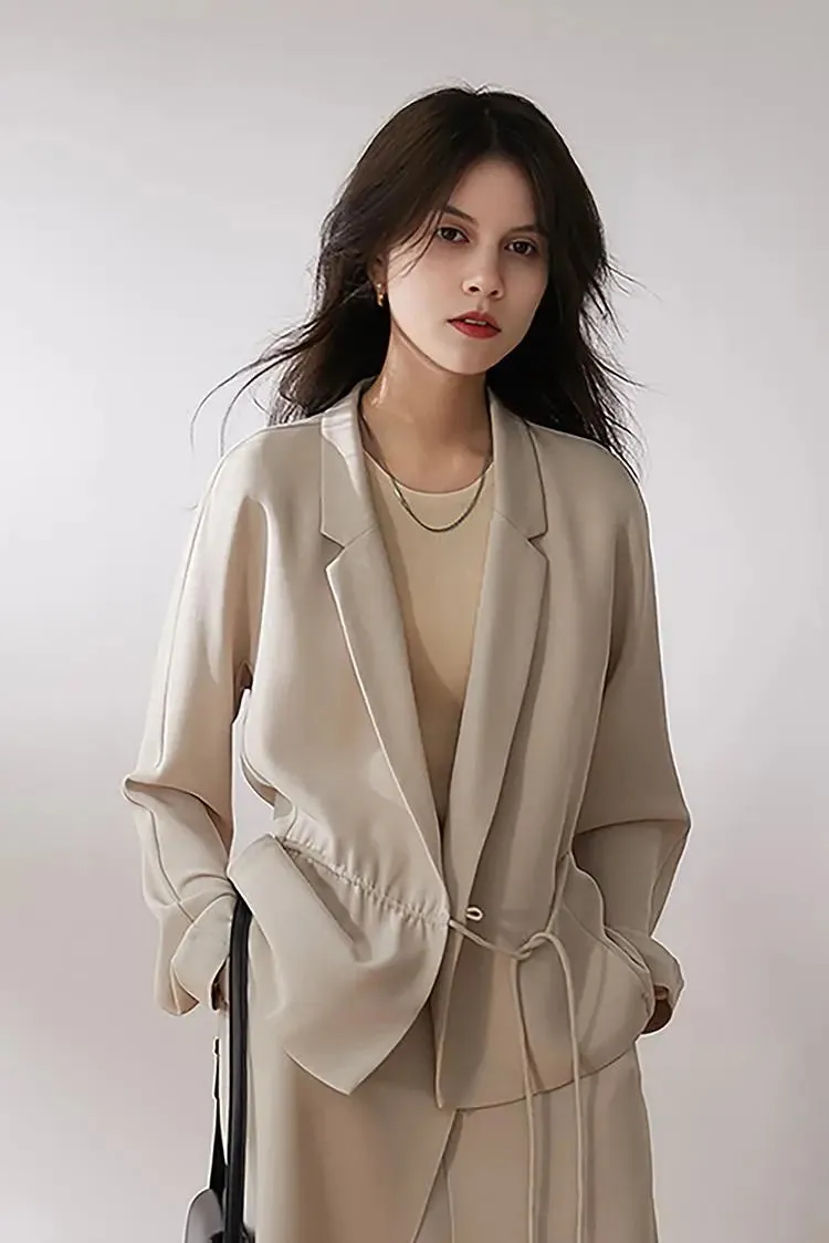 Casual High-End Triacetate Tie-Waist Blazer
