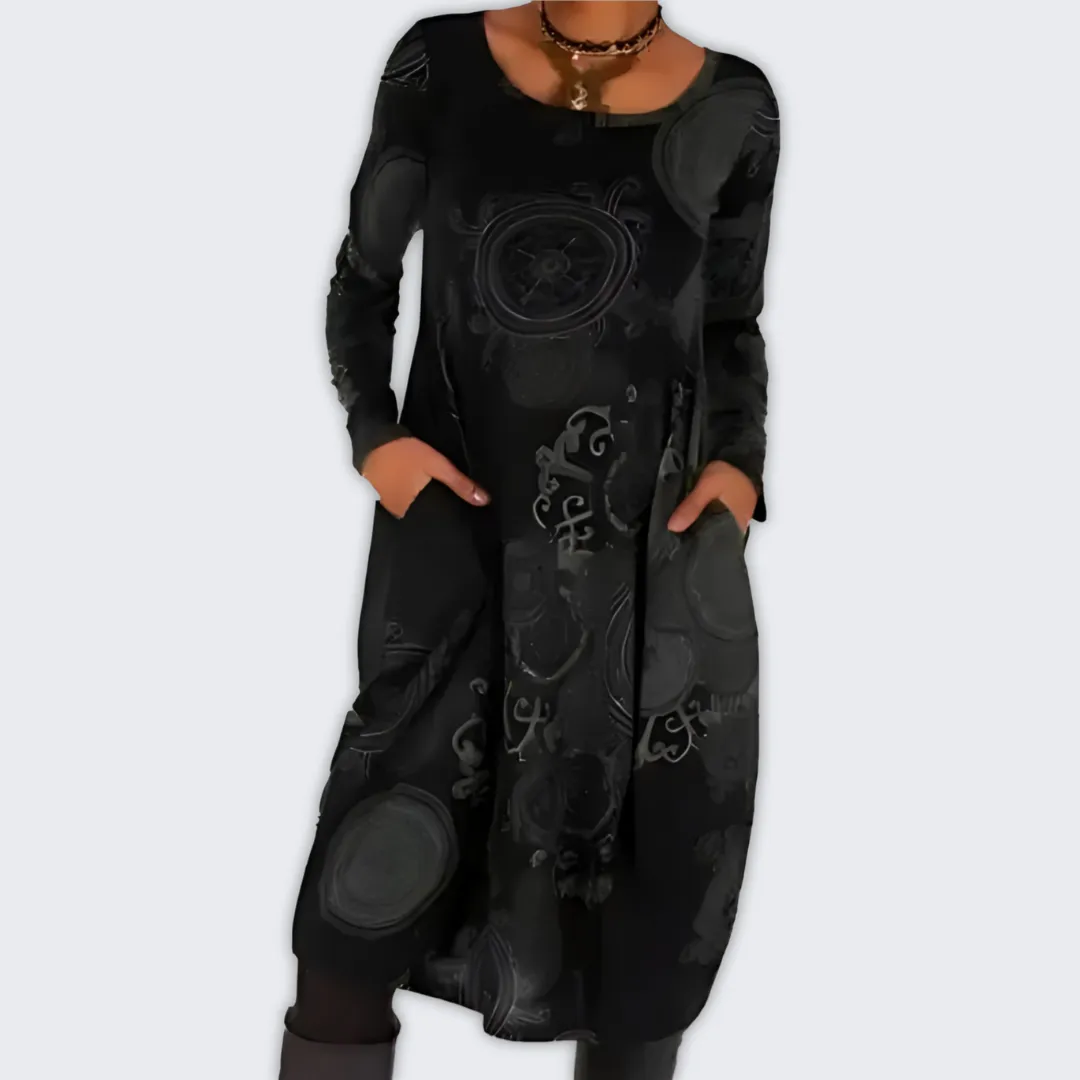 Chic Bohemian Winter Dress with Long Sleeves & Pockets