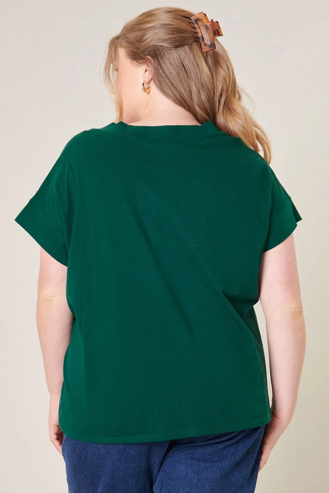 Classic V Neck Cotton Tee in Green
