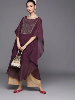 Deep Wine Embroidered Kaftan Kurta