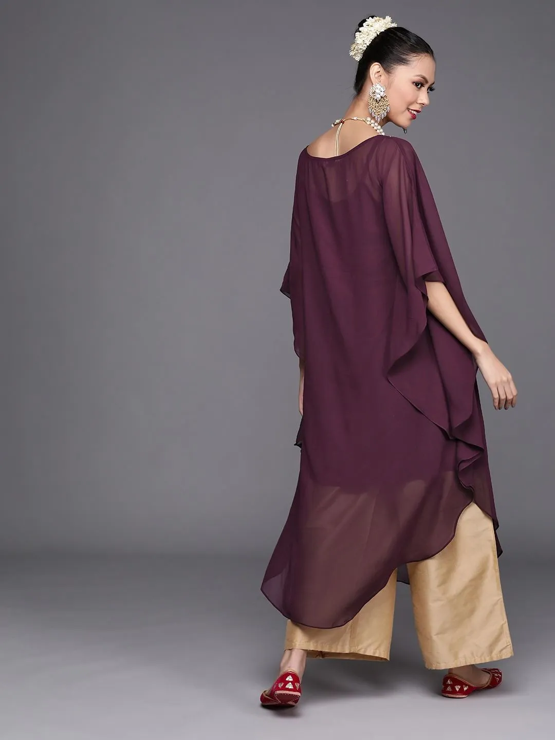 Deep Wine Embroidered Kaftan Kurta