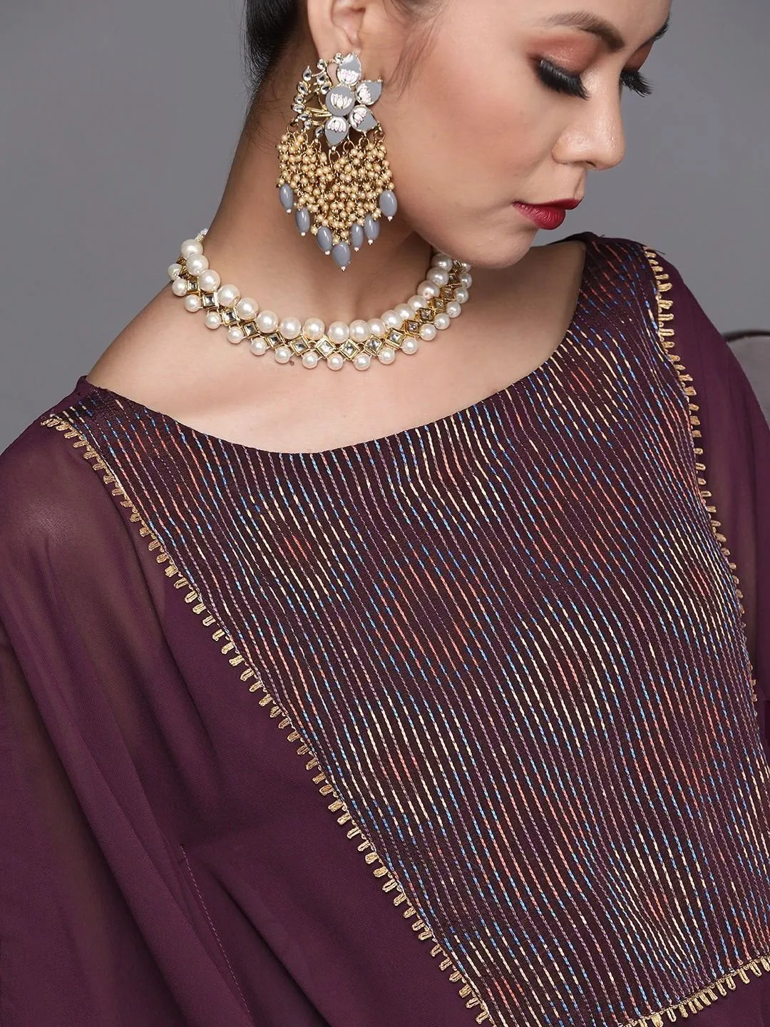 Deep Wine Embroidered Kaftan Kurta