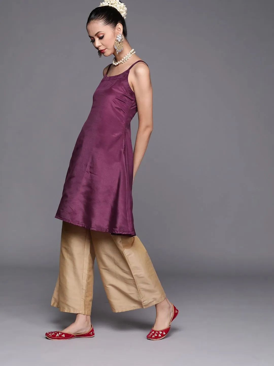 Deep Wine Embroidered Kaftan Kurta