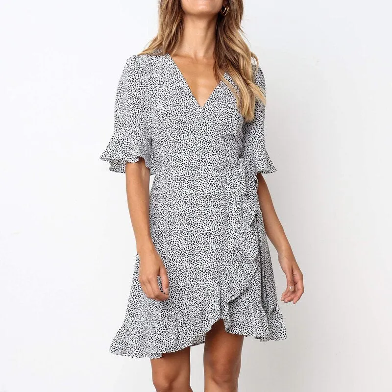 Dress Women Polka Dot Boho Ruffle