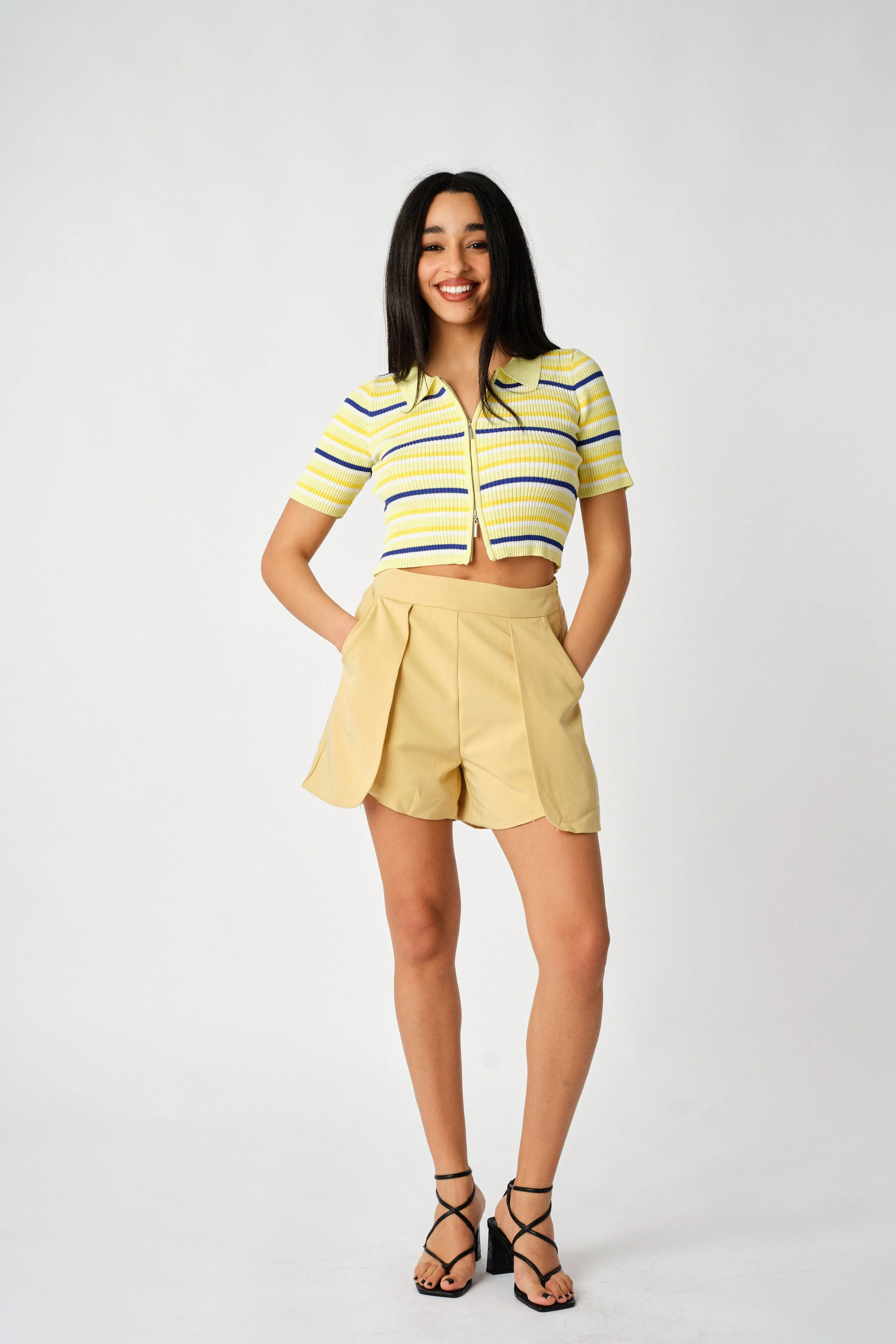 Drop Front Pocket High Waisted Shorts