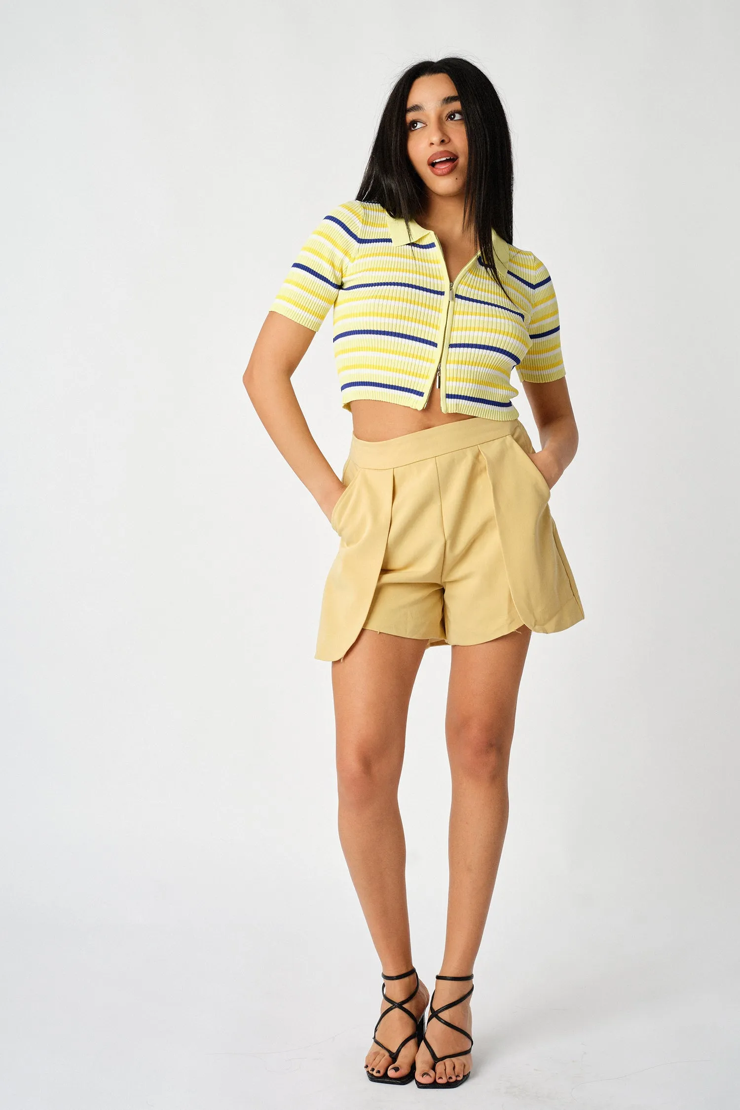 Drop Front Pocket High Waisted Shorts