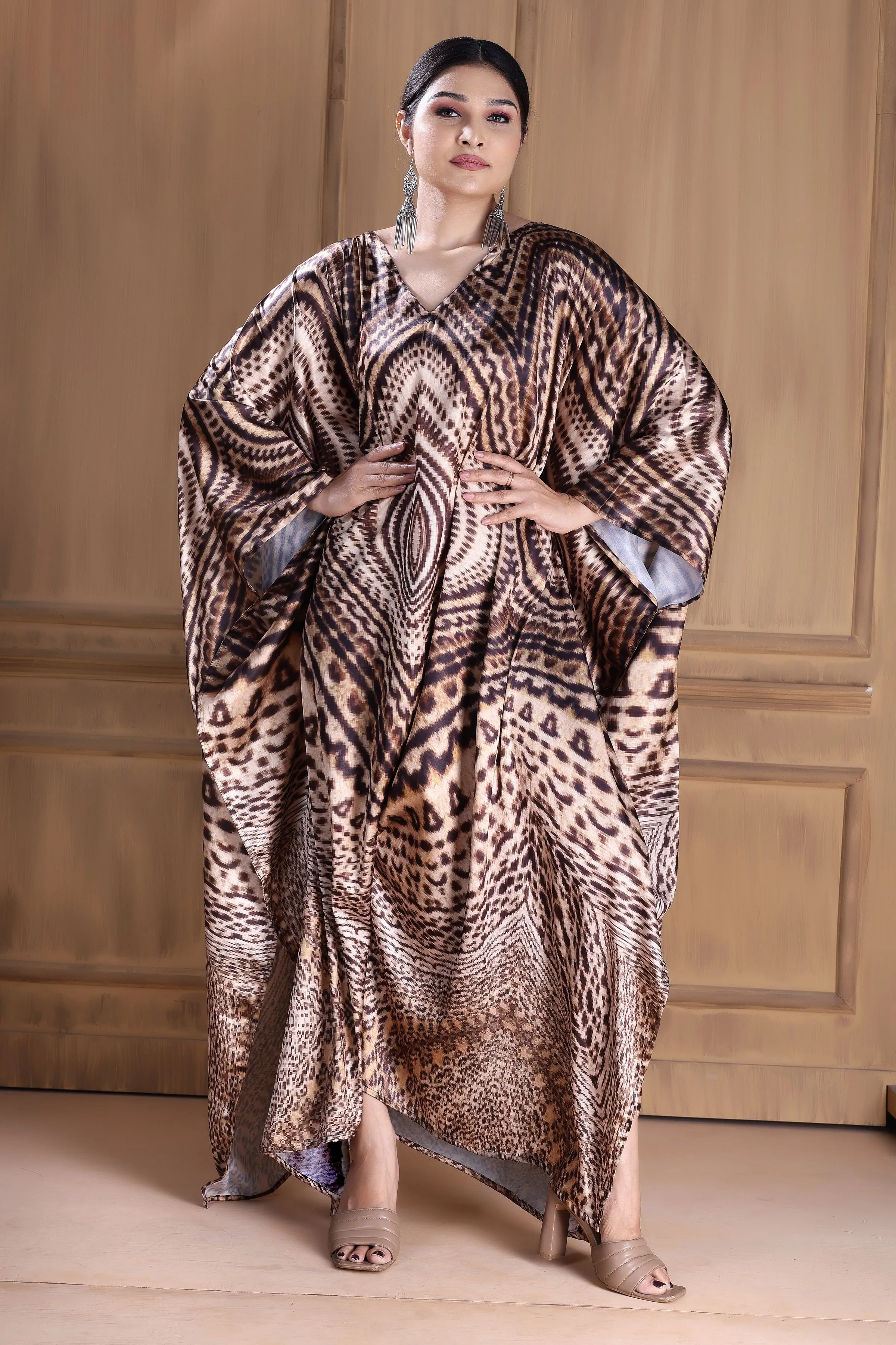 Effortlessly Elegant: Women's Brown Silk Caftan for Chic and Comfortable Style
