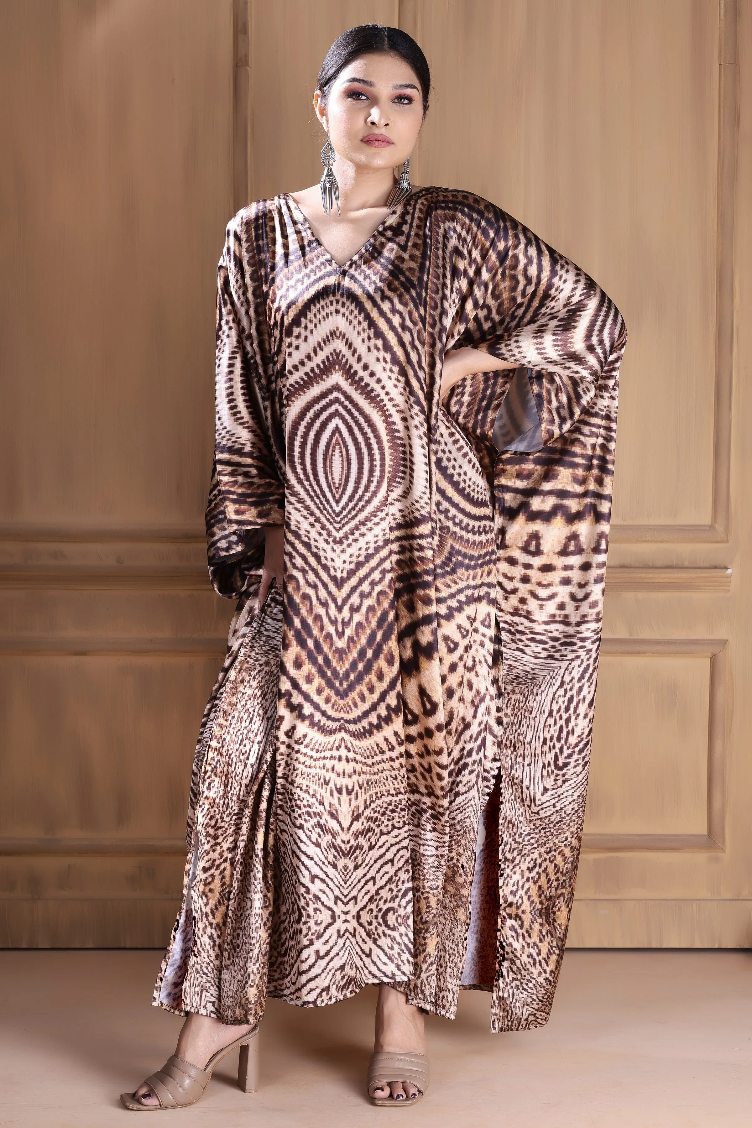 Effortlessly Elegant: Women's Brown Silk Caftan for Chic and Comfortable Style