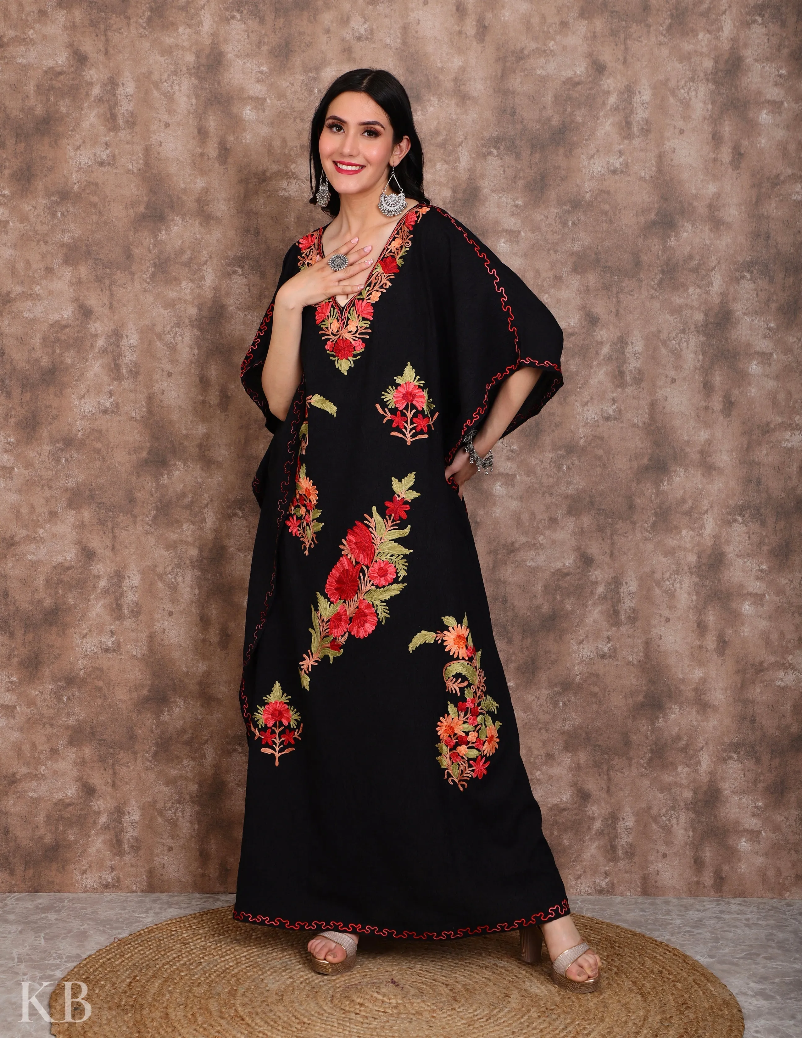 Elegant Black Aari Work Summer Cotton Kaftan