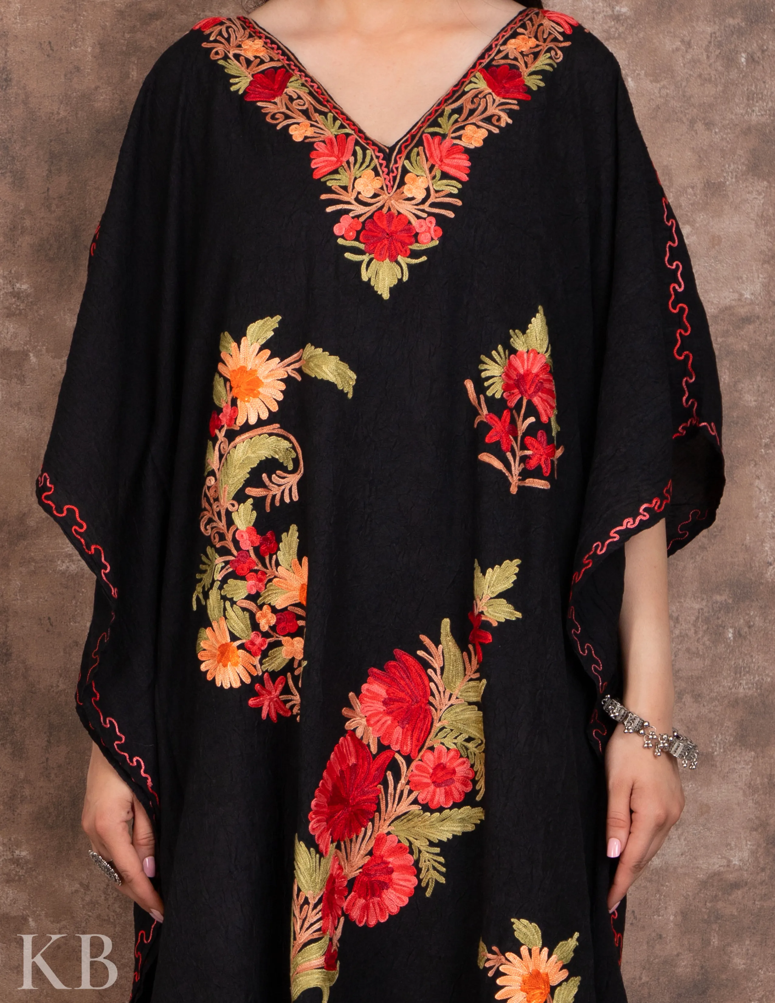 Elegant Black Aari Work Summer Cotton Kaftan