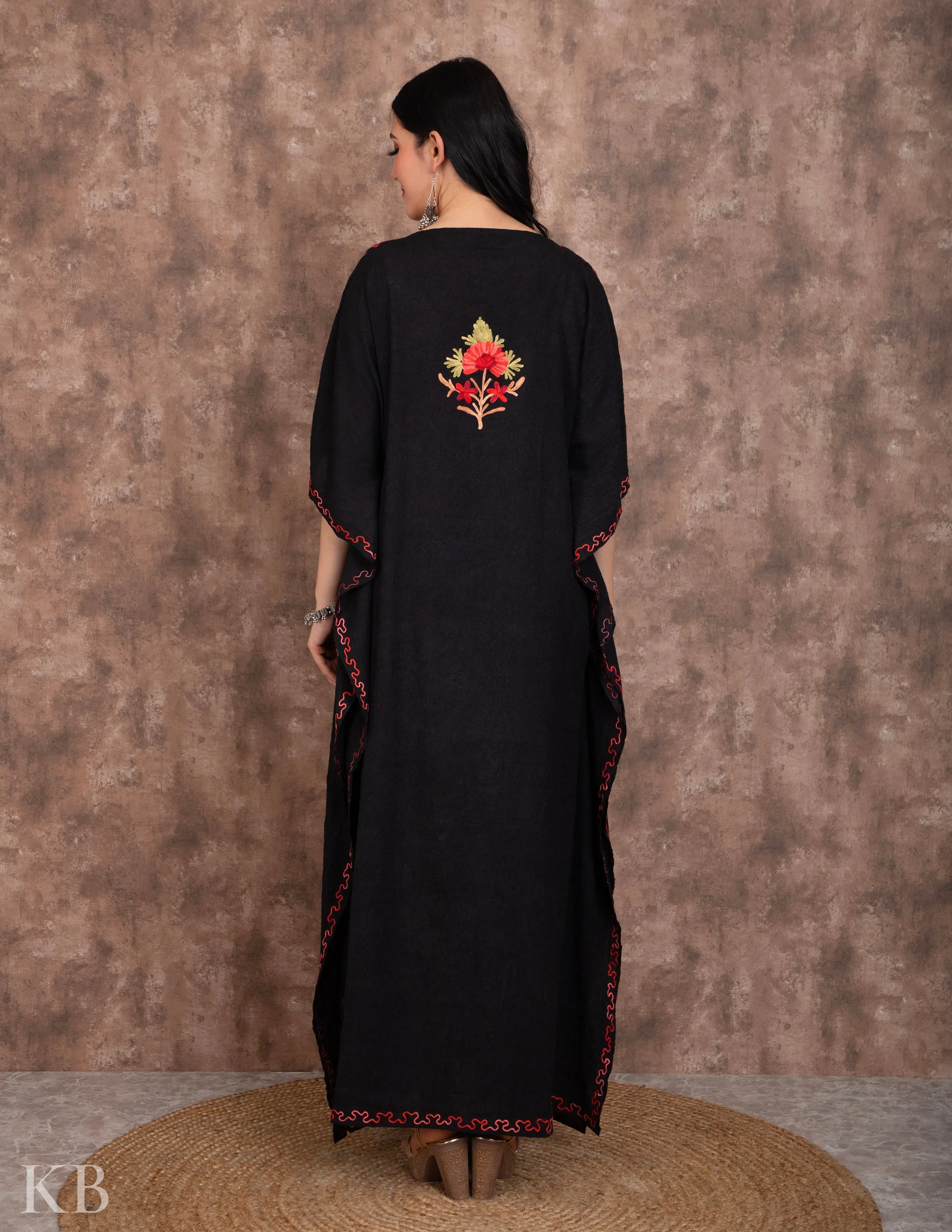 Elegant Black Aari Work Summer Cotton Kaftan