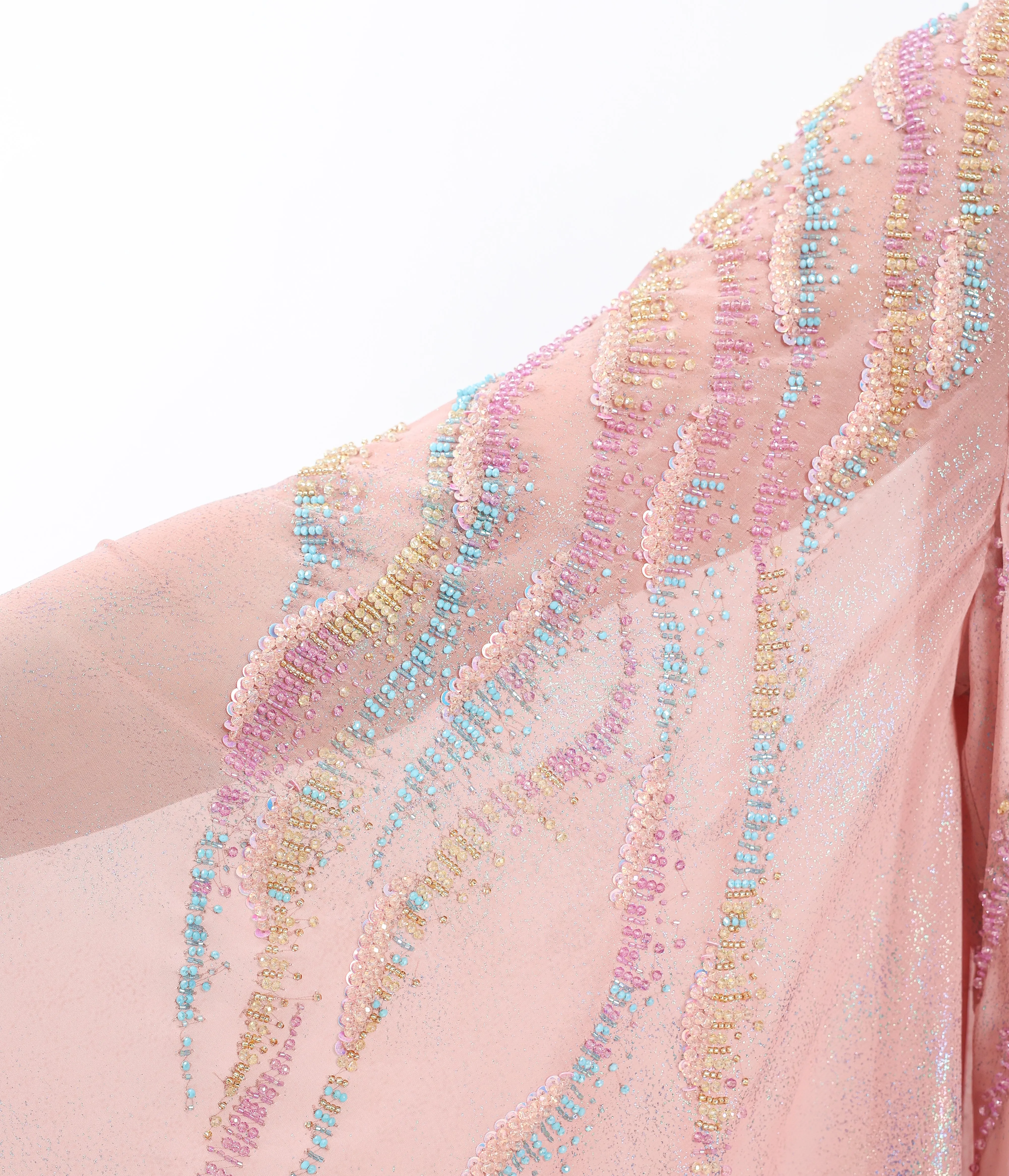 Elegant Pastel Pink Embellished Chiffon Kaftan