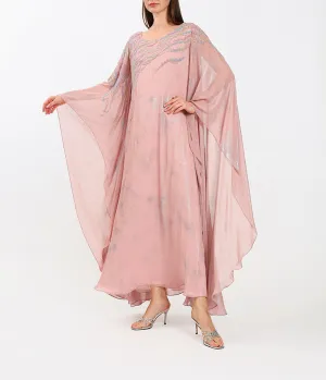 Elegant Pastel Pink Embellished Chiffon Kaftan