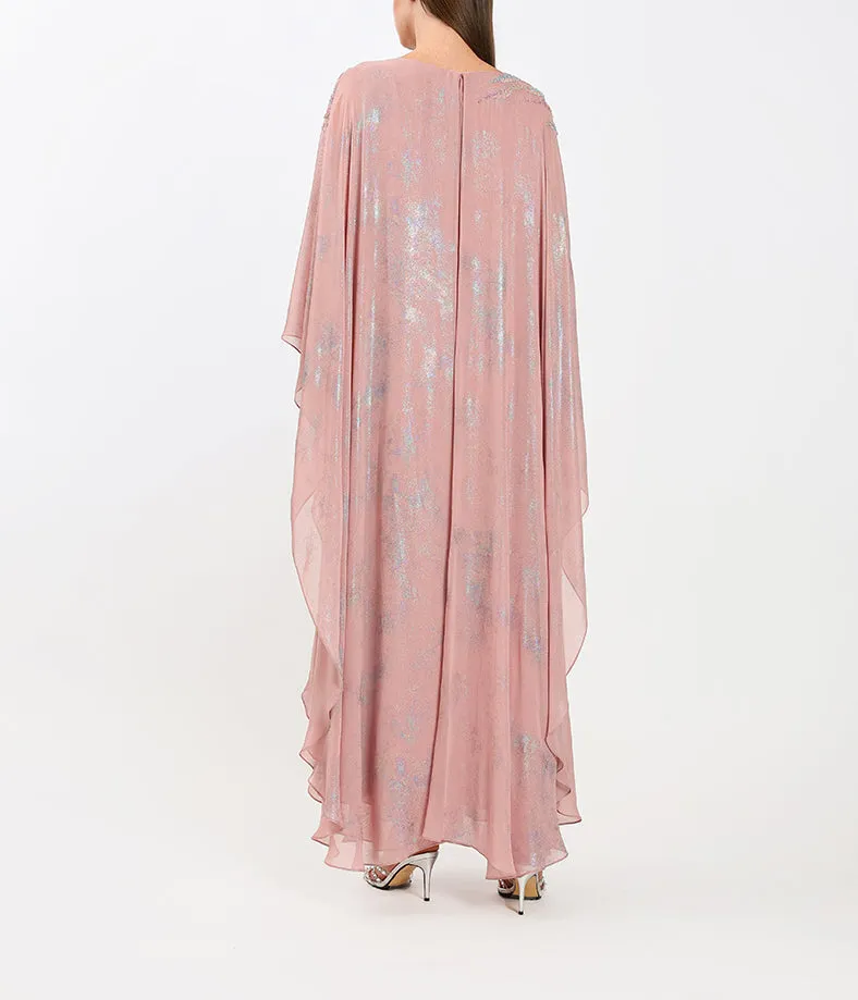 Elegant Pastel Pink Embellished Chiffon Kaftan