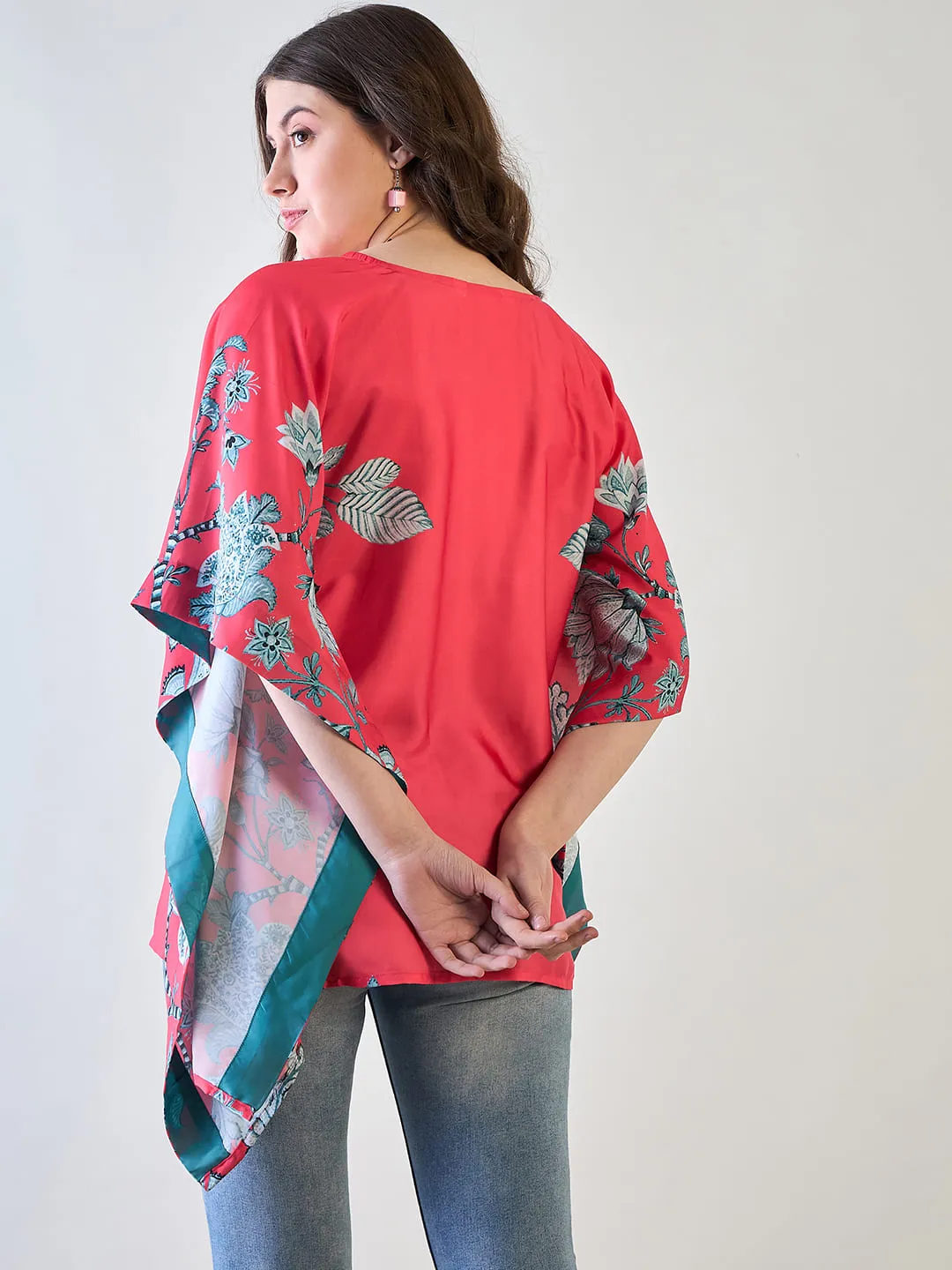 Elegant Red Floral Kaftan Top