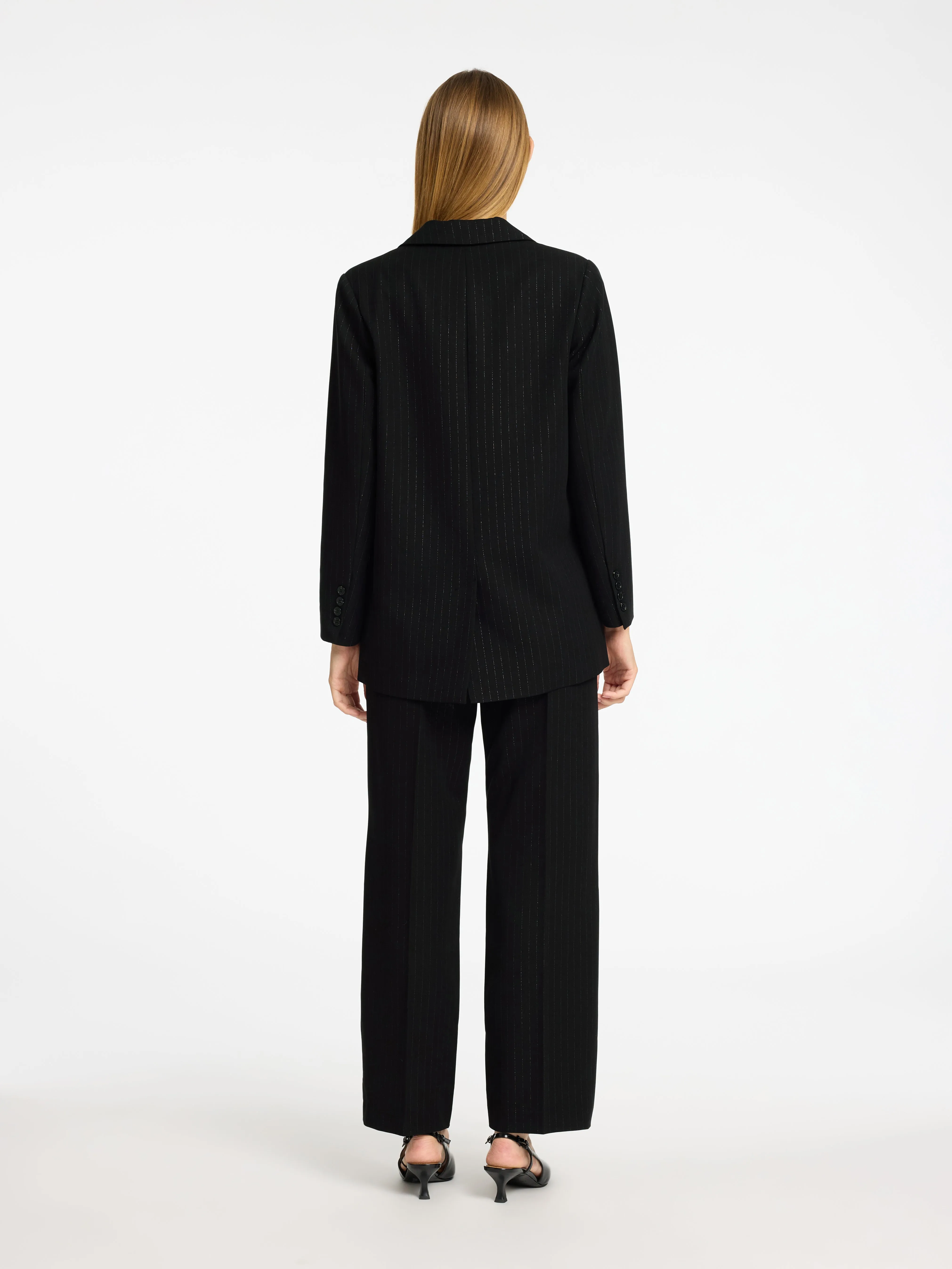 Eli-Rita Ls Relaxed Blazer - Black Silver Stripes
