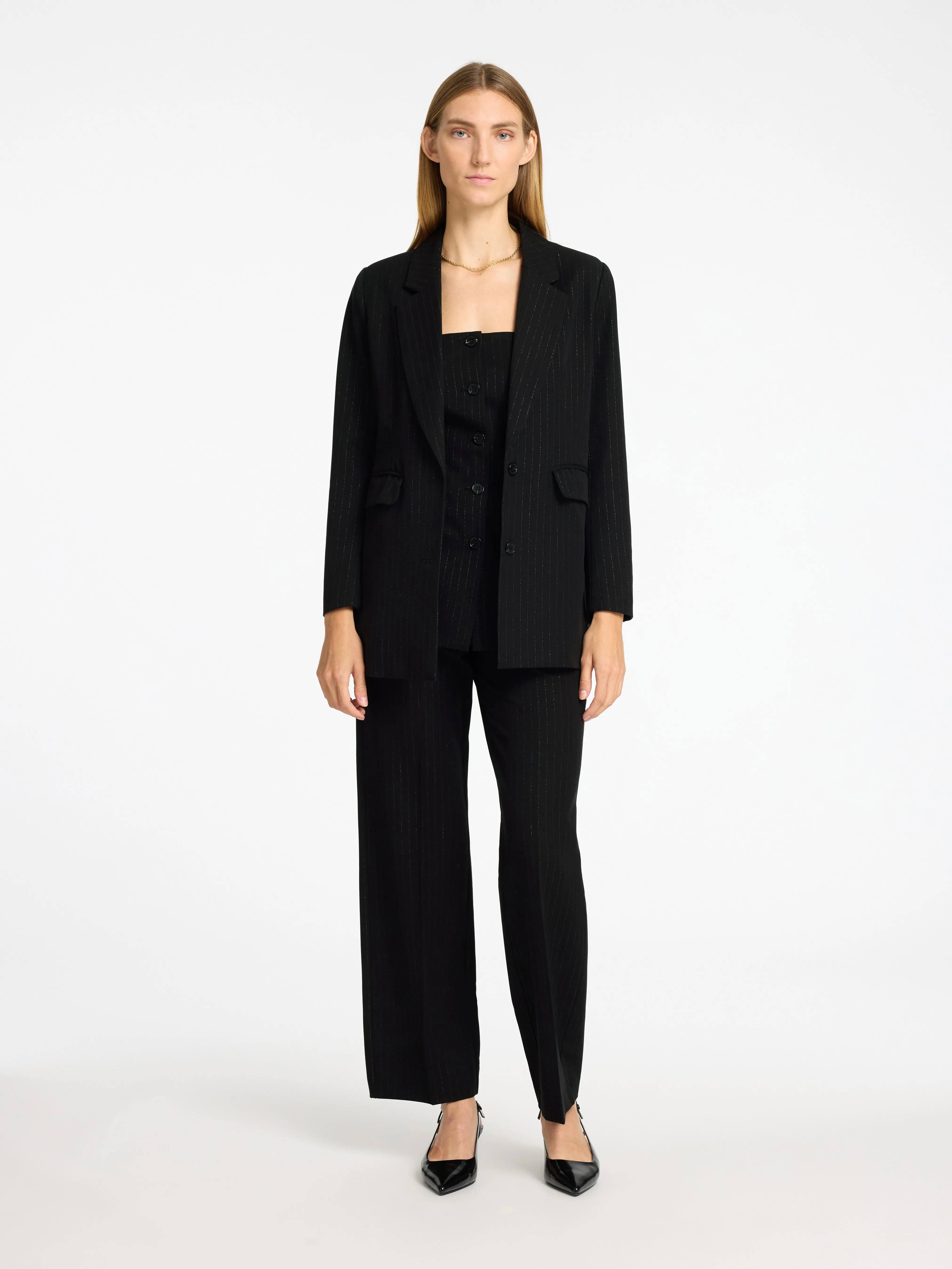 Eli-Rita Ls Relaxed Blazer - Black Silver Stripes