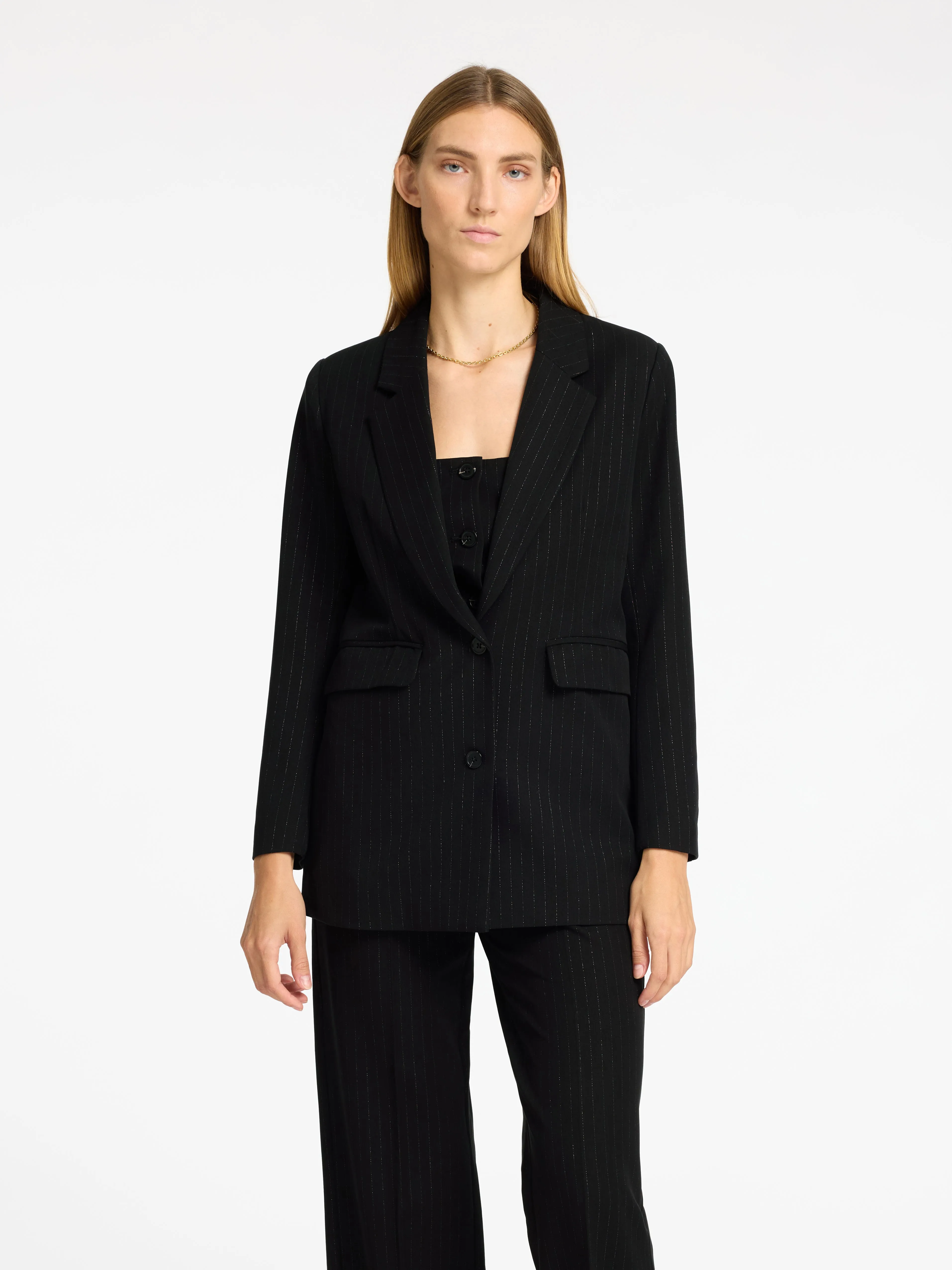 Eli-Rita Ls Relaxed Blazer - Black Silver Stripes