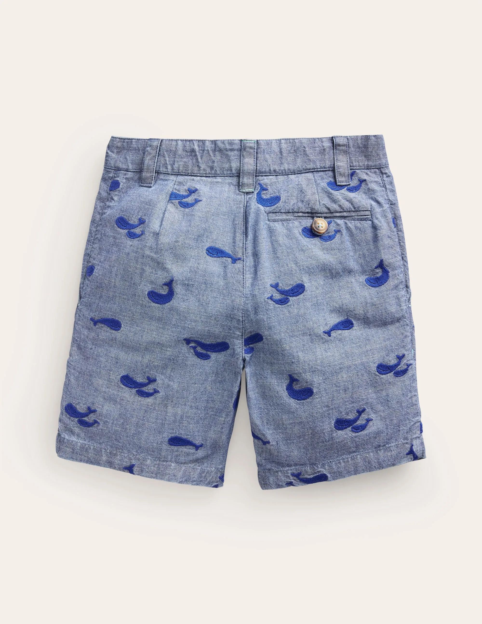 Embroidered Chino Shorts-Chambray Whale Embroidery