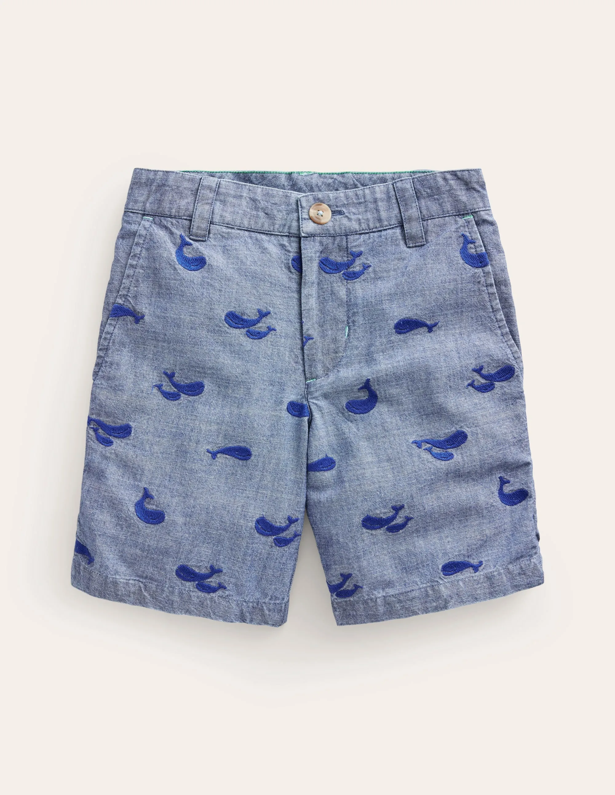 Embroidered Chino Shorts-Chambray Whale Embroidery