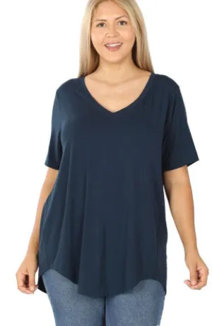Essential V Neck Scoop Tee in Navy