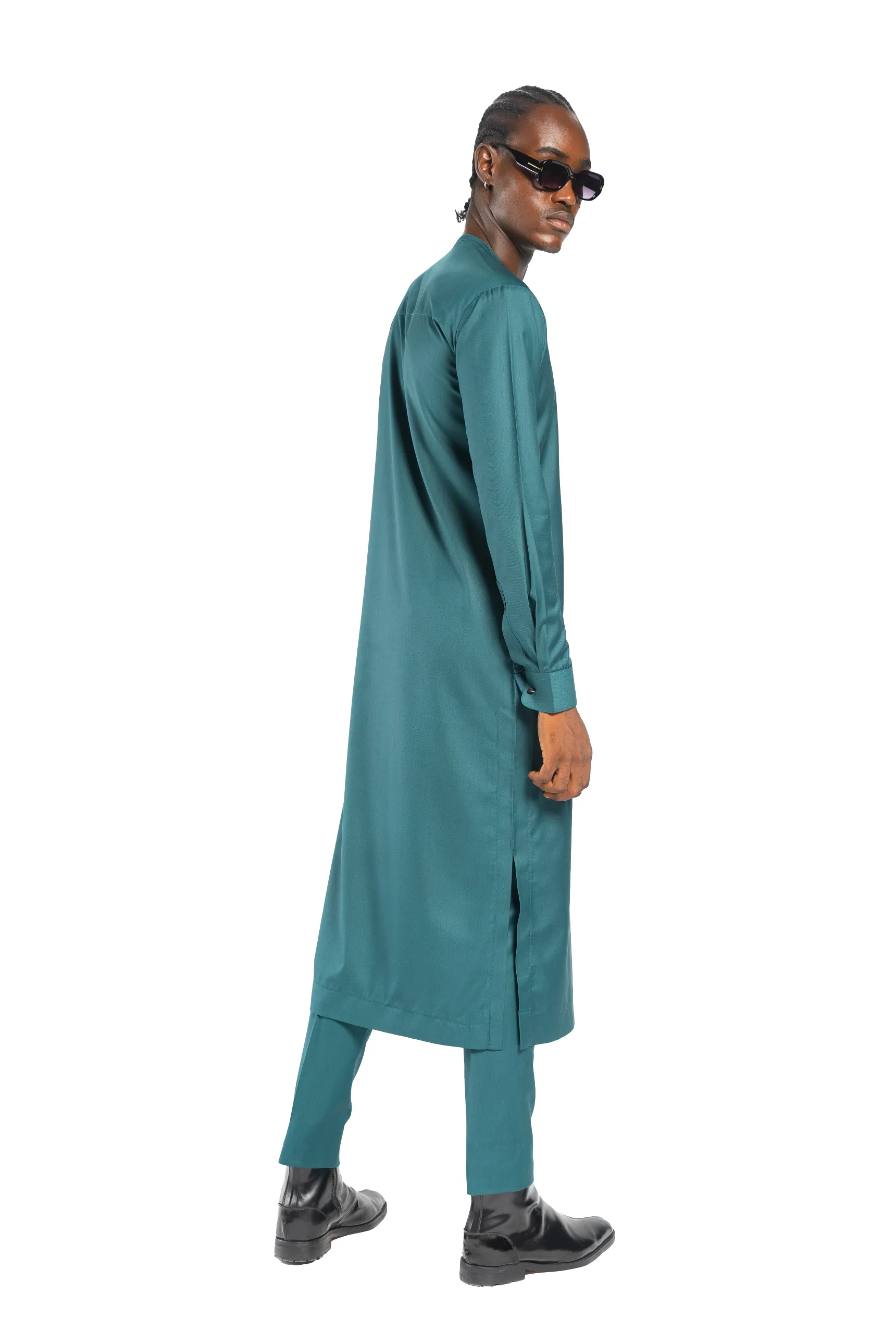 Extended Length Long Sleeve Wool Matching Set in Green