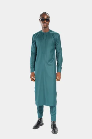 Extended Length Long Sleeve Wool Matching Set in Green