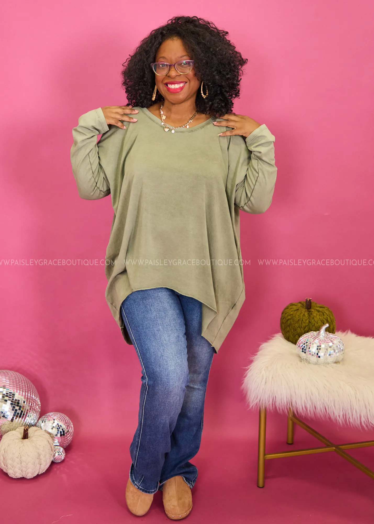 Flirty Flourish Top - Military Green