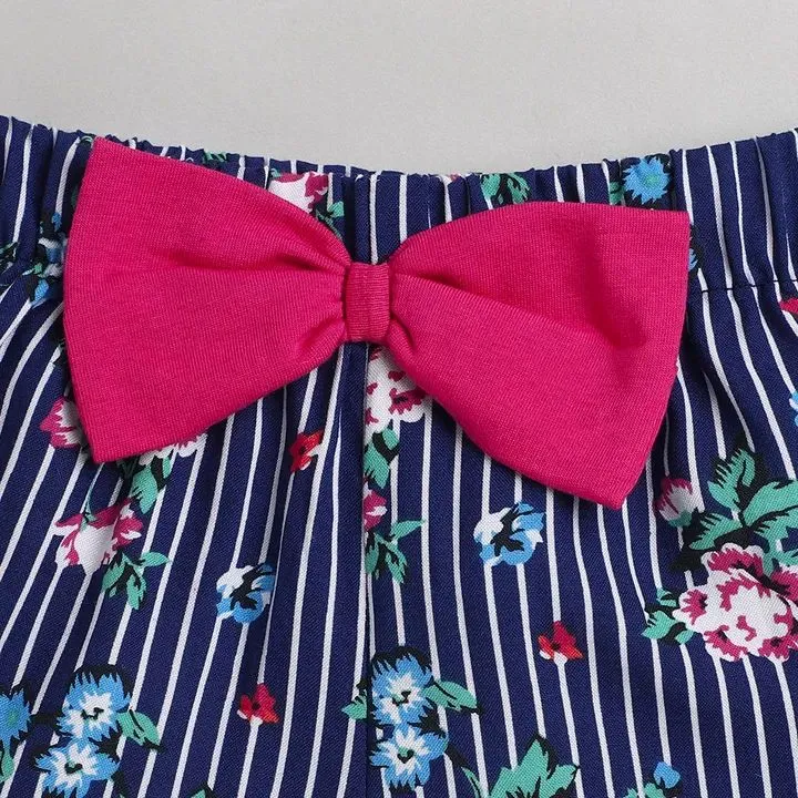 Flowers with Stripes Printed Short