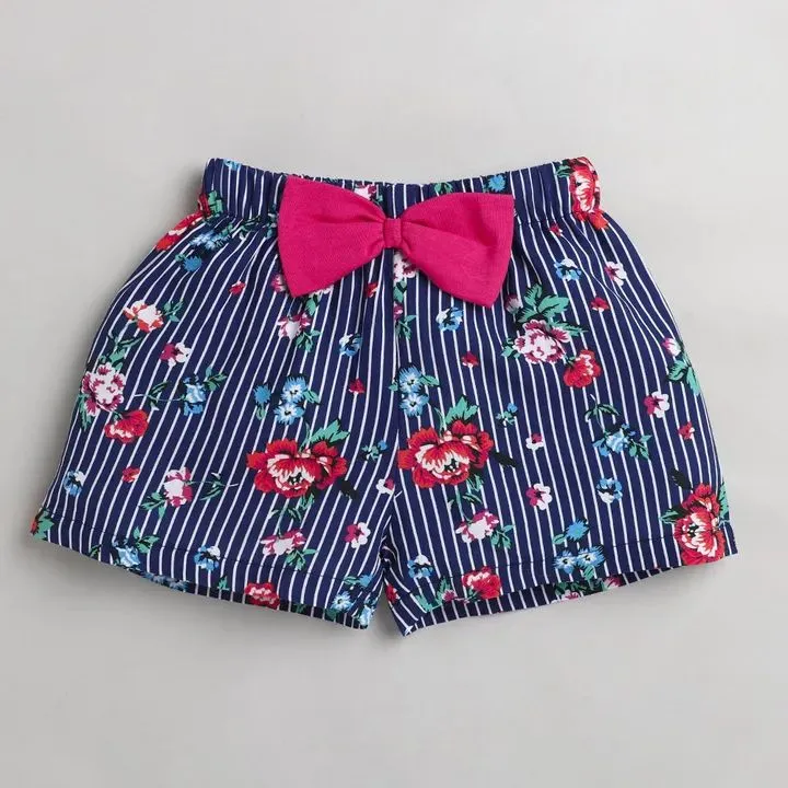 Flowers with Stripes Printed Short