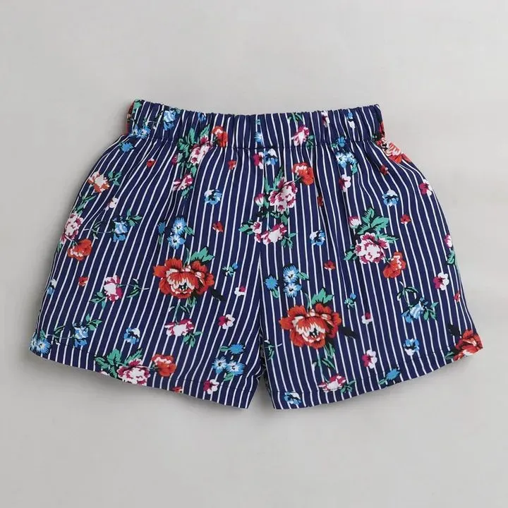 Flowers with Stripes Printed Short