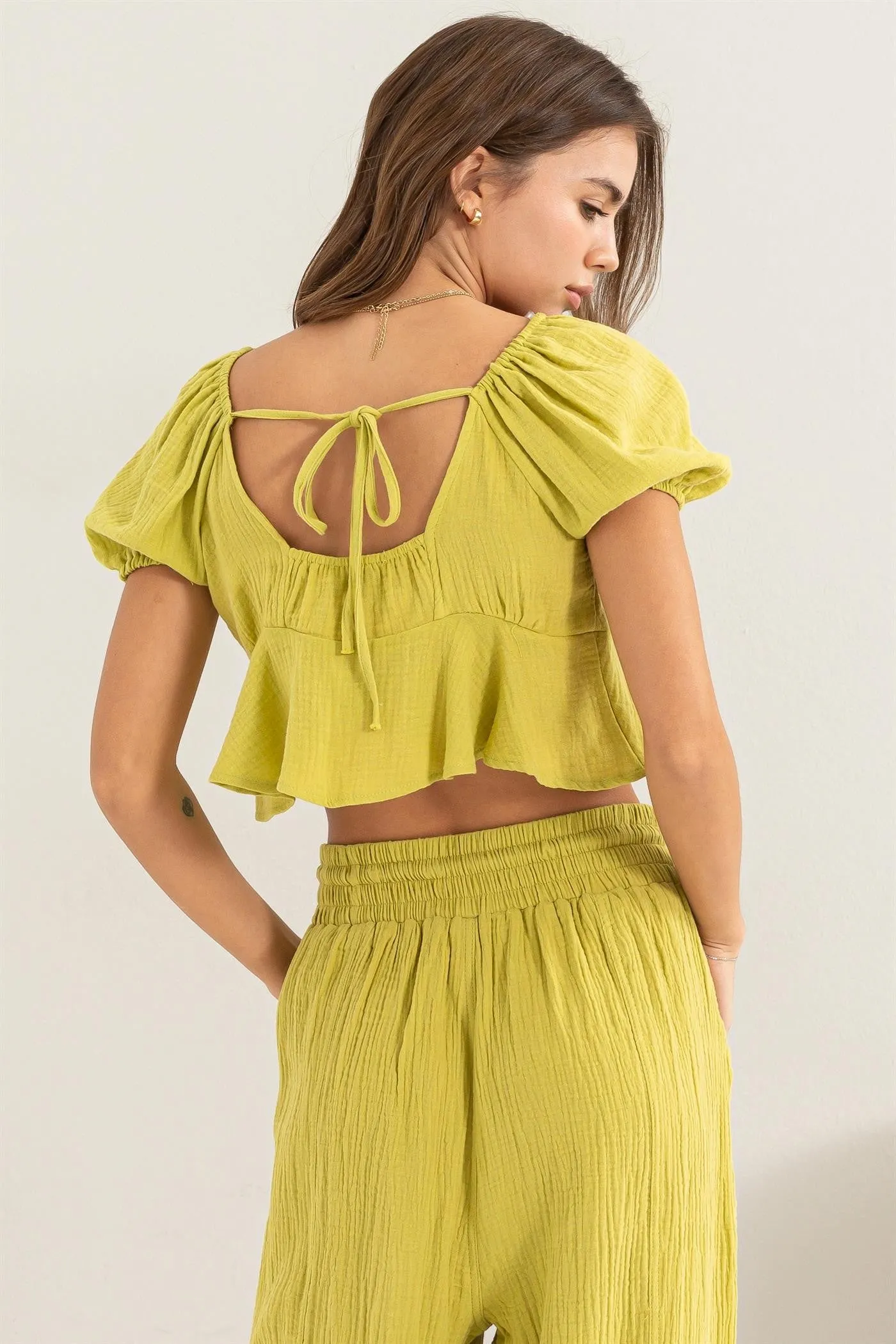 Gauze Tie-Back Peplum Top
