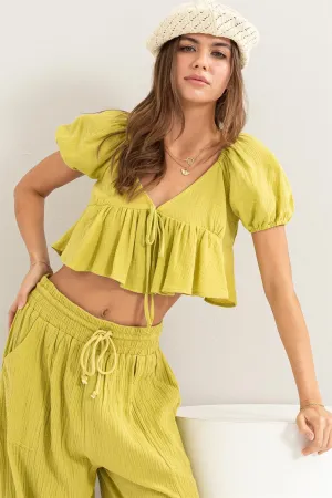 Gauze Tie-Back Peplum Top