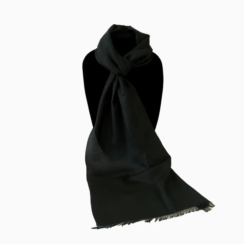 Handwoven Solid Black Uzbek Silk Scarf