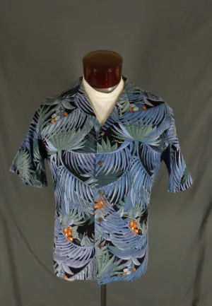 Hilo Hattie Mens Blue Exotic Palm Hawaiian Aloha Shirt L