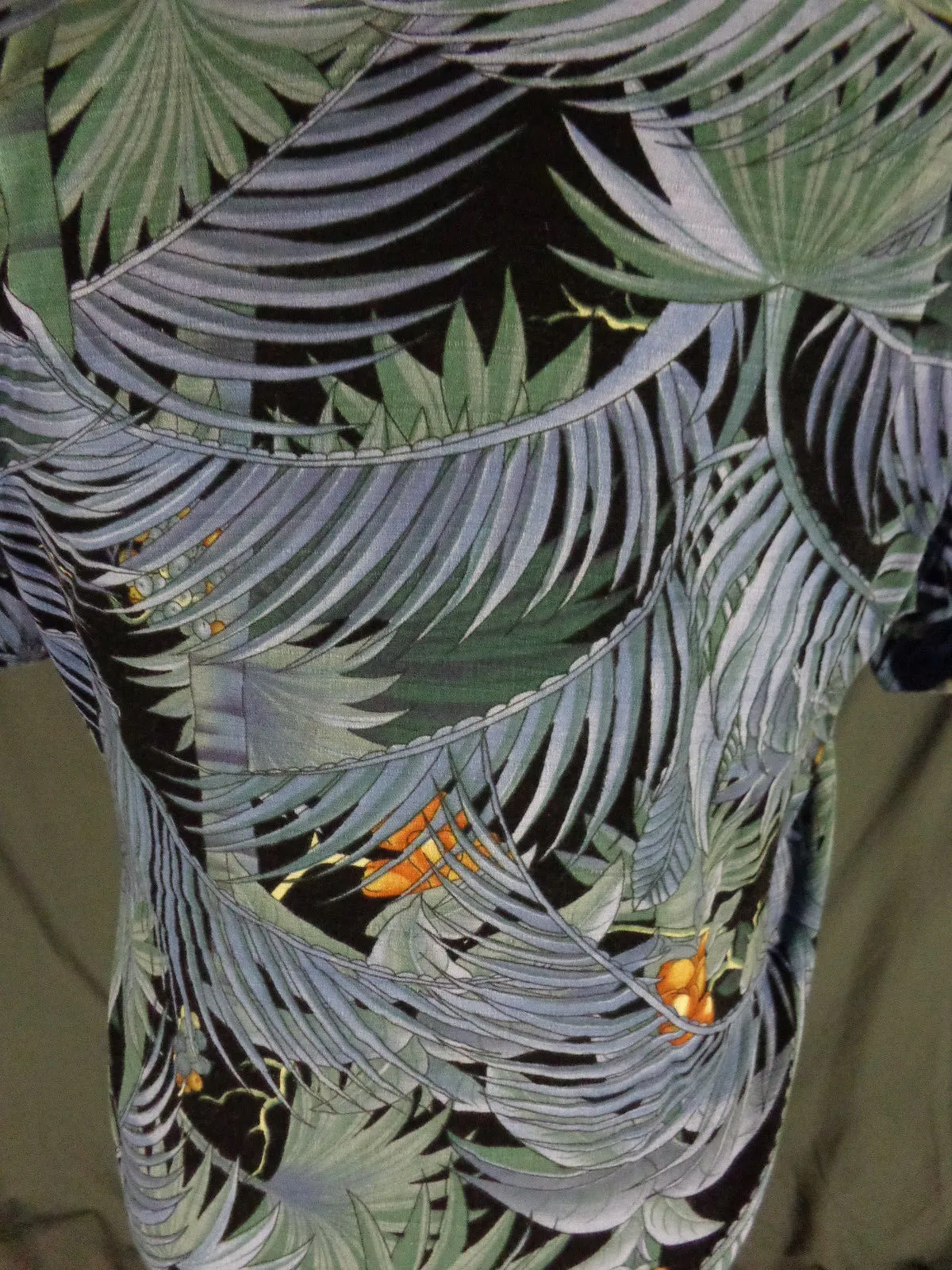 Hilo Hattie Mens Blue Exotic Palm Hawaiian Aloha Shirt L