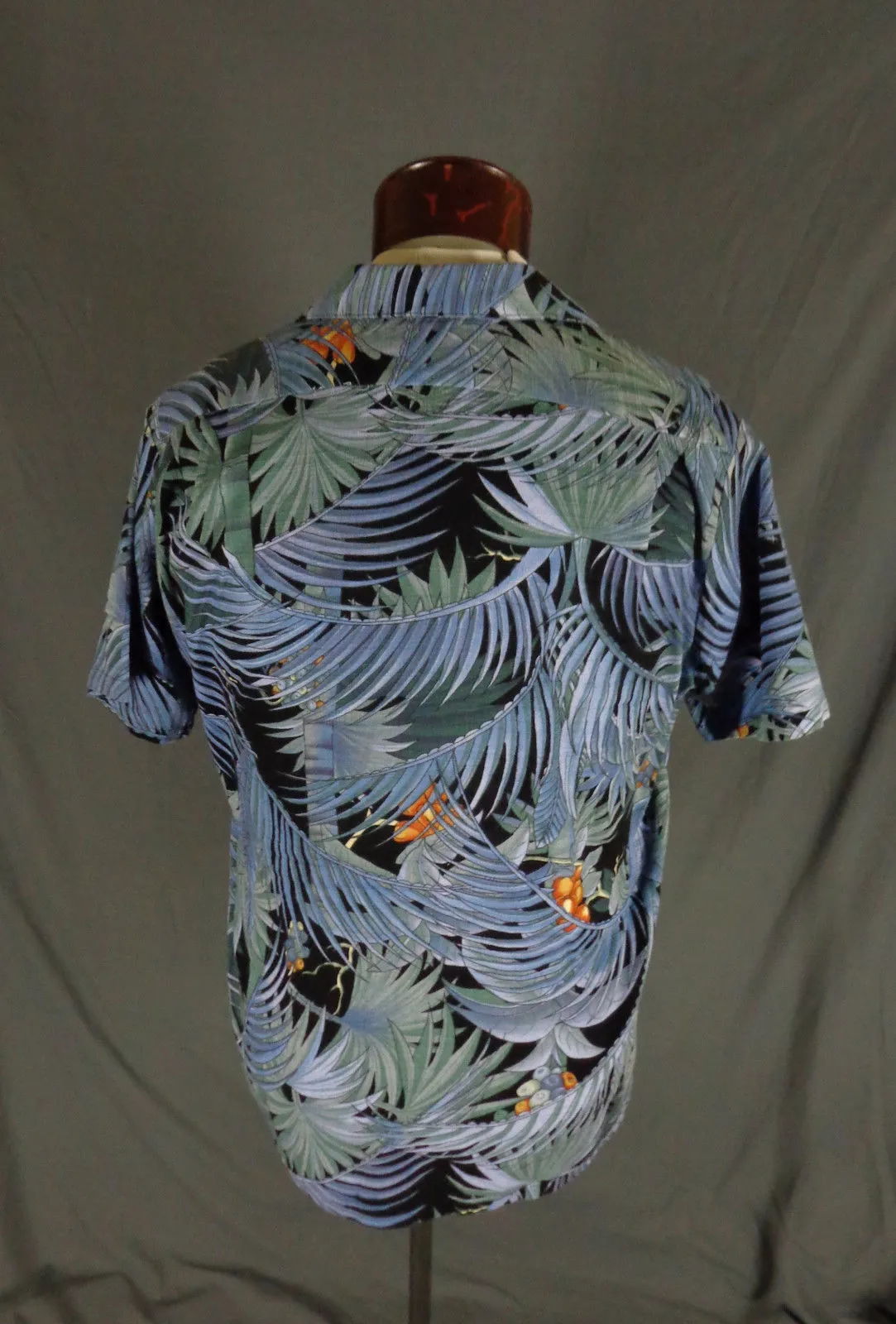 Hilo Hattie Mens Blue Exotic Palm Hawaiian Aloha Shirt L