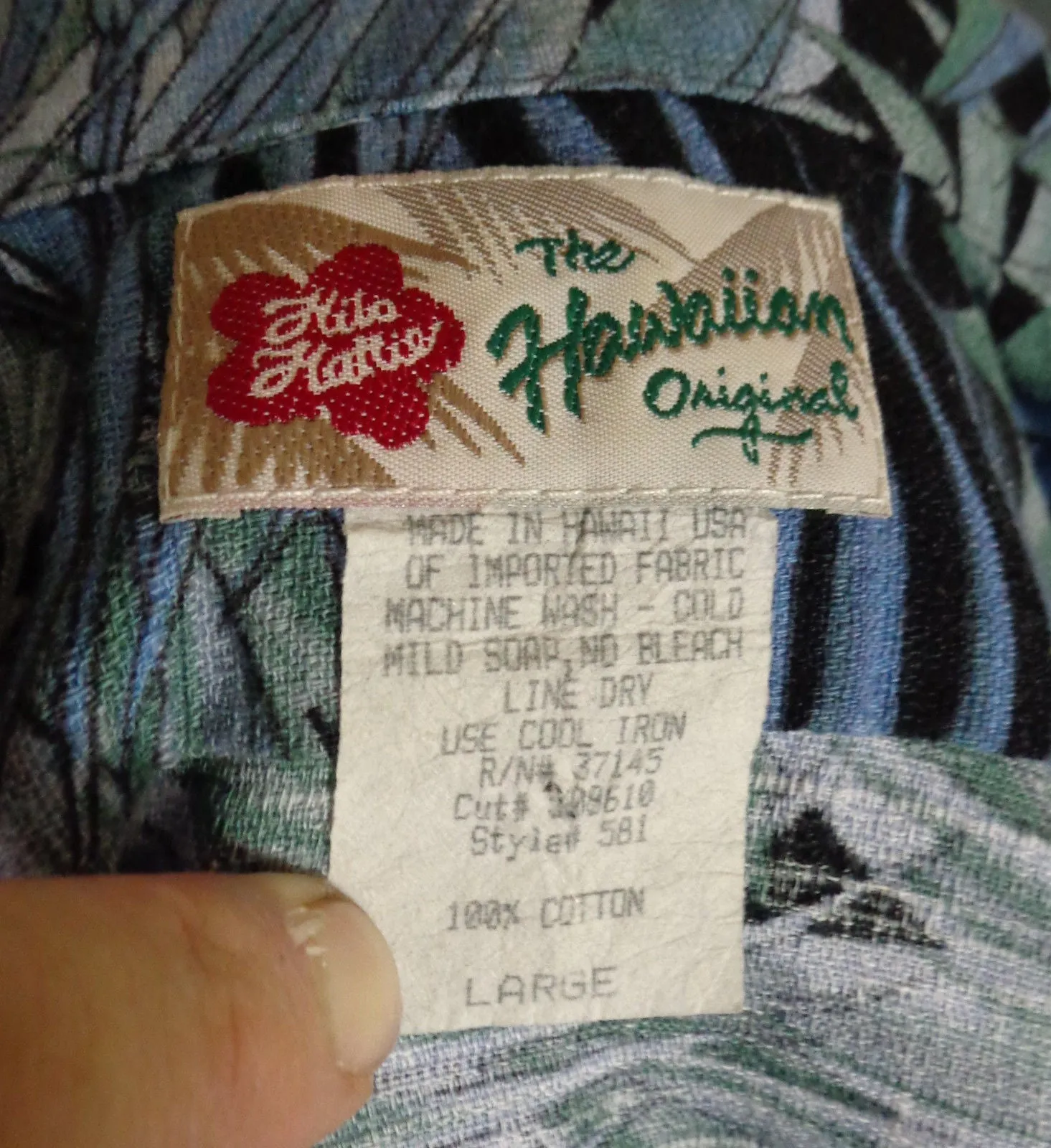 Hilo Hattie Mens Blue Exotic Palm Hawaiian Aloha Shirt L