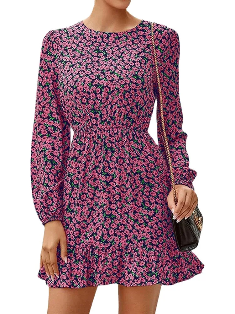 Holiday Long Sleeve Retro Bohemian Style Midi Dress
