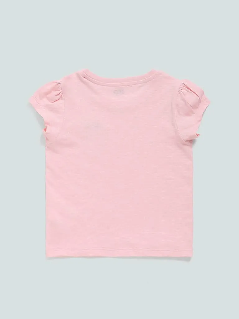 HOP Kids Light Pink Printed T-Shirt